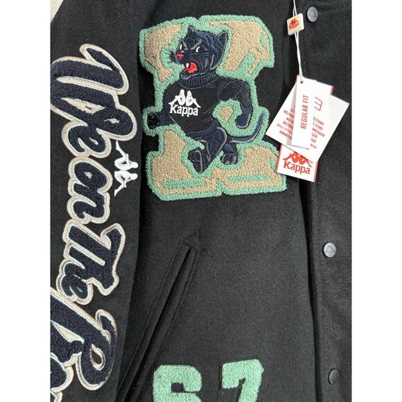 NEW Kappa Men Authentic Carlton Black Brown Chant Letterman Varsity Coat Small S - Picture 2 of 6